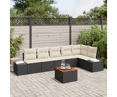 Lauko baldų komplektas Sodo Sofų Rinkinys 7 pcs Juoda ir kreminė poliratanas