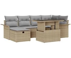 Lauko baldų komplektas Sodo Sofų Rinkinys su pagalve 7 pcs Smėlio Poli ratanas