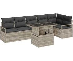 Lauko baldų komplektas Sodo Sofų Rinkinys su saugykla 7 pcs Šviesiai pilka poliratanas