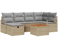 Lauko baldų komplektas Sodo Sofų Rinkinys su pagalve 7 pcs Smėlio poliratanas