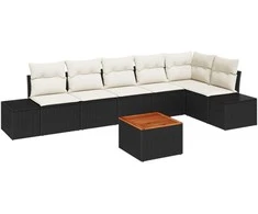 Lauko baldų komplektas Sodo Sofų Rinkinys 7 pcs Juoda ir kreminė poliratanas