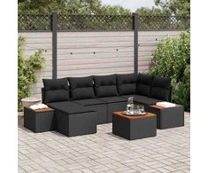 Lauko baldų komplektas Sodo Sofų Rinkinys su pagalve 7 pcs Juoda poliratanas