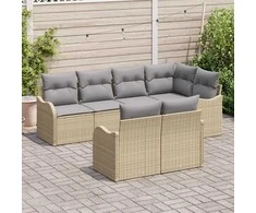 Sodo Sofų Rinkinys su saugykla 7 pcs Smėlio Poli ratanas