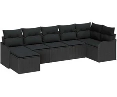 Lauko baldų komplektas Sodo Sofų Rinkinys 7 pcs Juoda poliratanas