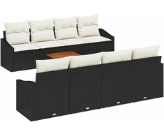 Lauko baldų komplektas Sodo Sofų Rinkinys 9 pcs Juoda ir kreminė poliratanas
