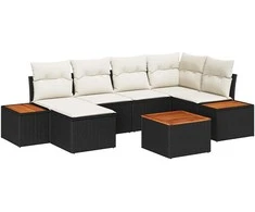 Sodo Sofų Rinkinys 7 pcs Juoda ir kreminė Poliratanas