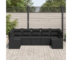 Lauko baldų komplektas Sofos komplektas su pagalve 7 pcs Juoda poliratanas