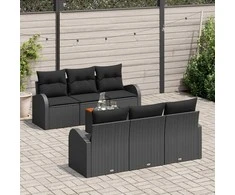 Lauko baldų komplektas Sodo Sofų Rinkinys su pagalve 7 pcs Juoda poliratanas