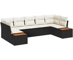 Sodo Sofų Rinkinys 7 pcs Juoda ir kreminė Poliratanas