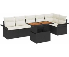 Sodo Sofų Rinkinys su saugykla 7 pcs Juoda Poli ratanas