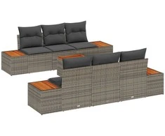Lauko baldų komplektas Sodo Sofų Rinkinys su pagalve 7 pcs Pilka Poli ratanas
