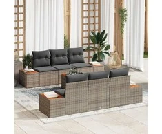 Lauko baldų komplektas Sodo Sofų Rinkinys su pagalve 7 pcs Pilka Poli ratanas
