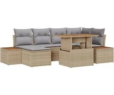 Sodo Sofų Rinkinys su saugykla 7 pcs Smėlio Poli ratanas