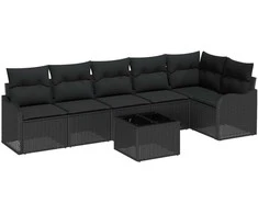 Lauko baldų komplektas Sodo Sofų Rinkinys 7 pcs Juoda poliratanas