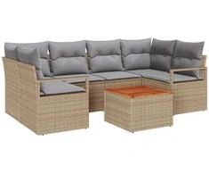 Lauko baldų komplektas Sodo Sofų Rinkinys su pagalve 7 pcs Smėlio poliratanas