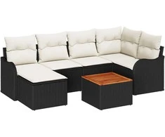 Lauko baldų komplektas Sodo Sofų Rinkinys 7 pcs Juoda ir kreminė poliratanas