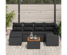 Lauko baldų komplektas Sodo Sofų Rinkinys su pagalve 7 pcs Juoda poliratanas
