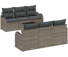 Sodo Sofų Rinkinys 7 pcs Pilka Poli Ratanas, Plienas ir Stiklas