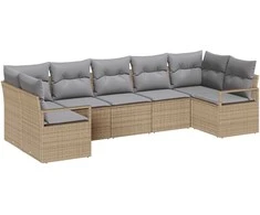 Lauko baldų komplektas Sofos komplektas su pagalve 7 pcs Smėlio poliratanas