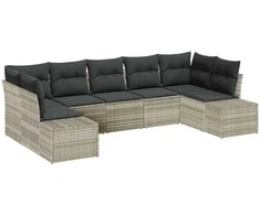 Sodo Sofų Rinkinys 7 pcs Šviesiai pilka Poli ratanas