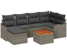 Lauko baldų komplektas Sodo Sofų Rinkinys su pagalve 7 pcs Pilka poliratanas