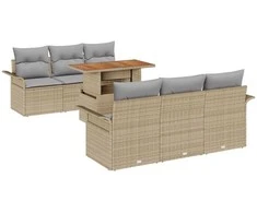 Sodo Sofų Rinkinys su saugykla 7 pcs Smėlio Poli ratanas