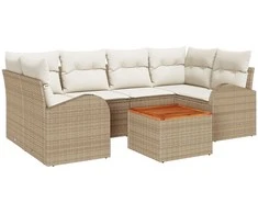 Lauko baldų komplektas Sodo Sofų Rinkinys 7 pcs Bežinė ir kreminė poliratanas
