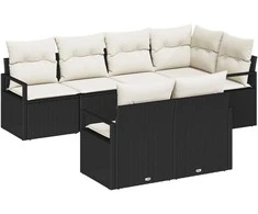 Sodo Sofų Rinkinys su pagalve 7 pcs Juoda ir Balta poliratanas