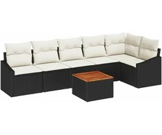 Lauko baldų komplektas Sodo Sofų Rinkinys 7 pcs Juoda ir kreminė poliratanas