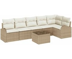 Lauko baldų komplektas Sodo Sofų Rinkinys 7 pcs Smėlio poliratanas