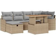 Lauko baldų komplektas Sodo Sofų Rinkinys su pagalve 7 pcs Smėlio poliratanas