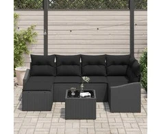 Lauko baldų komplektas Sofos komplektas su pagalve 7 pcs Juoda poliratanas