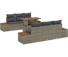 Lauko baldų komplektas Sodo Sofų Rinkinys su saugykla 7 pcs Pilka Poli ratanas