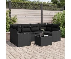 Sodo Sofų Rinkinys 7 pcs Juoda Poli ratanas, plienas ir stiklas
