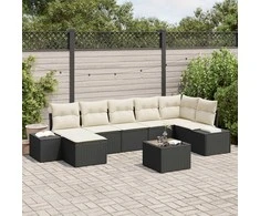 Lauko baldų komplektas Sodo Sofų Rinkinys su pagalve 8 pcs Juoda poliratanas