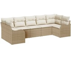 Lauko baldų komplektas Sodo Sofų Rinkinys 7 pcs Smėlio ir balta Poli ratanas