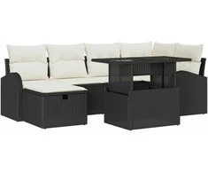 Lauko baldų komplektas Sodo Sofų Rinkinys su pagalve 7 pcs Juoda Poli ratanas