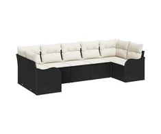 Lauko baldų komplektas Sodo Sofų Rinkinys 7 pcs Juoda ir balta Poli ratanas