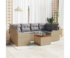 Lauko baldų komplektas Sodo Sofų Rinkinys su pagalve 7 pcs Smėlio poliratanas