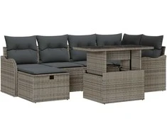 Lauko baldų komplektas Sodo Sofų Rinkinys su pagalve 7 pcs Pilka Poli ratanas