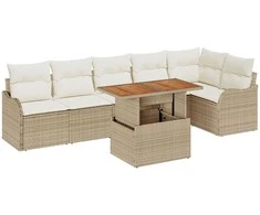 Lauko baldų komplektas Sodo Sofų Rinkinys su saugykla 7 pcs Smėlio Poli ratanas