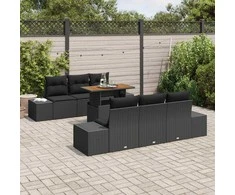 Sodo Sofų Rinkinys su saugykla 7 pcs Juoda Poli ratanas
