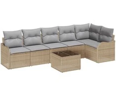 Lauko baldų komplektas Sodo Sofų Rinkinys su pagalve 7 pcs Juoda Poli ratanas