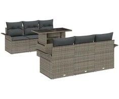 Lauko baldų komplektas Sodo Sofų Rinkinys su pagalve 7 pcs Pilka Poli ratanas