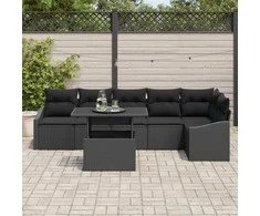 Sodo Sofų Rinkinys su pagalve 7 pcs Juoda poliratanas