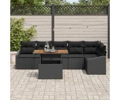 Sodo Sofų Rinkinys su saugykla 7 pcs Juoda Poli ratanas