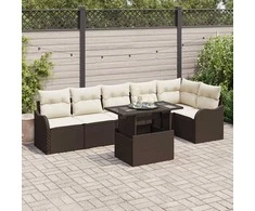 Sodo Sofų Rinkinys su pagalve 7 pcs Ruda Poli ratanas