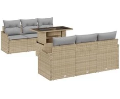 Sodo Sofų Rinkinys su pagalve 7 pcs Smėlio Poli ratanas