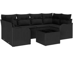 Sodo Sofų Rinkinys 7 pcs Juoda Poli ratanas, plienas ir stiklas