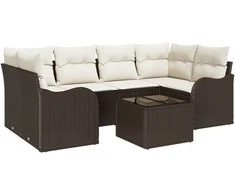 Sodo Sofų Rinkinys su pagalve 7 pcs Ruda ir grietinėlė